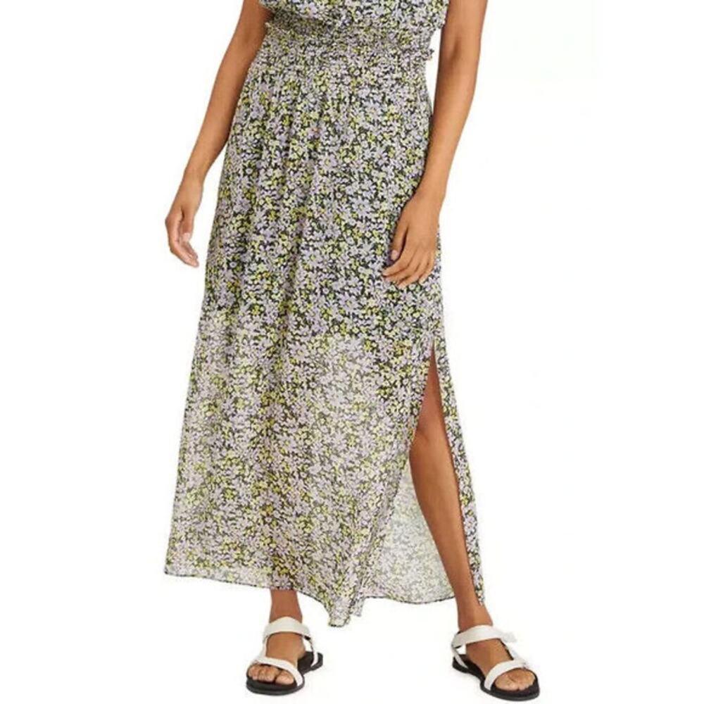 Sanctuary Floral Smocked Waist Maxi Skirt Purple Yellow Size S